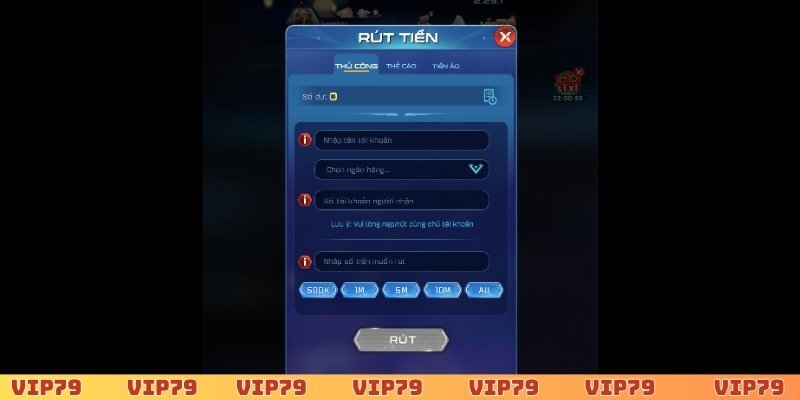 Cách rút tiền tại VIP79